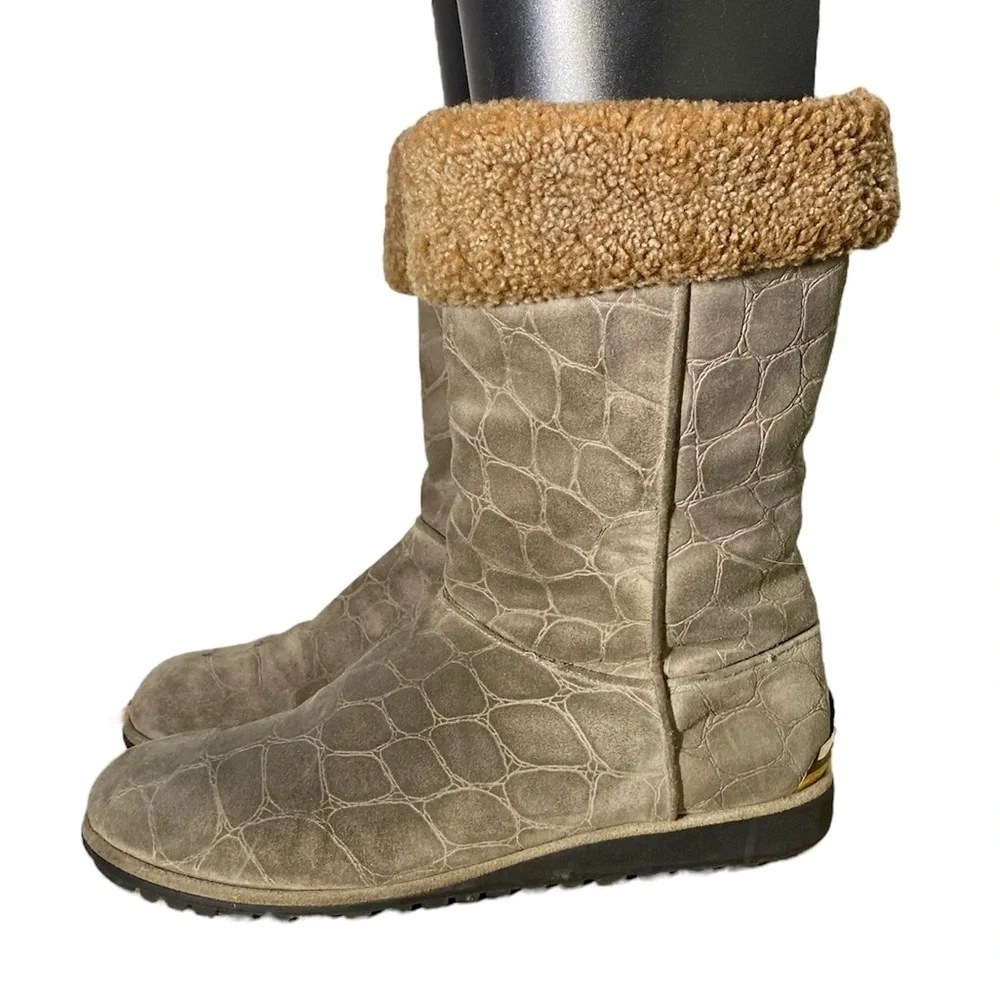 Stuart Weitzman Brown Suede Leather Faux Fur Lined Boot Womens Size 10
